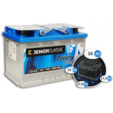 Akumuliatorius 12V 74Ah Jenox Akumuliatorius 12V 74Ah Jenox