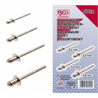 Aliuminių kniedžių komplektas 400vnt.