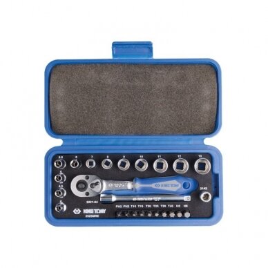 Galvučių rinkinys su terkšle King Tony 1/4 (25vnt) Galvučių rinkinys su terkšle King Tony 1/4 (25vnt)