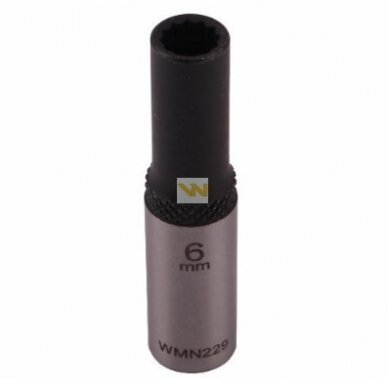 Galvutė 1/4 6mm 12-kampė prailginta CrV50BV30. DIN 3124 Galvutė 1/4 6mm 12-kampė prailginta CrV50BV30. DIN 3124