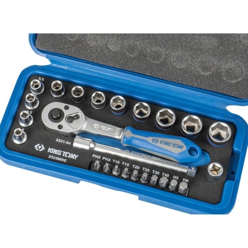 Galvučių rinkinys su terkšle King Tony 1/4 (25vnt) 3 Galvučių rinkinys su terkšle King Tony 1/4 (25vnt) 3