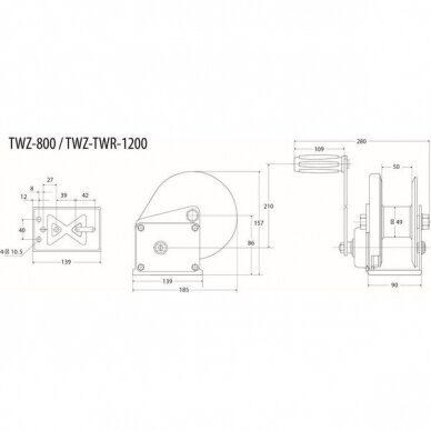 Gervė trosinė su stabdžiu 550kg 5mm ilgis 23m 1