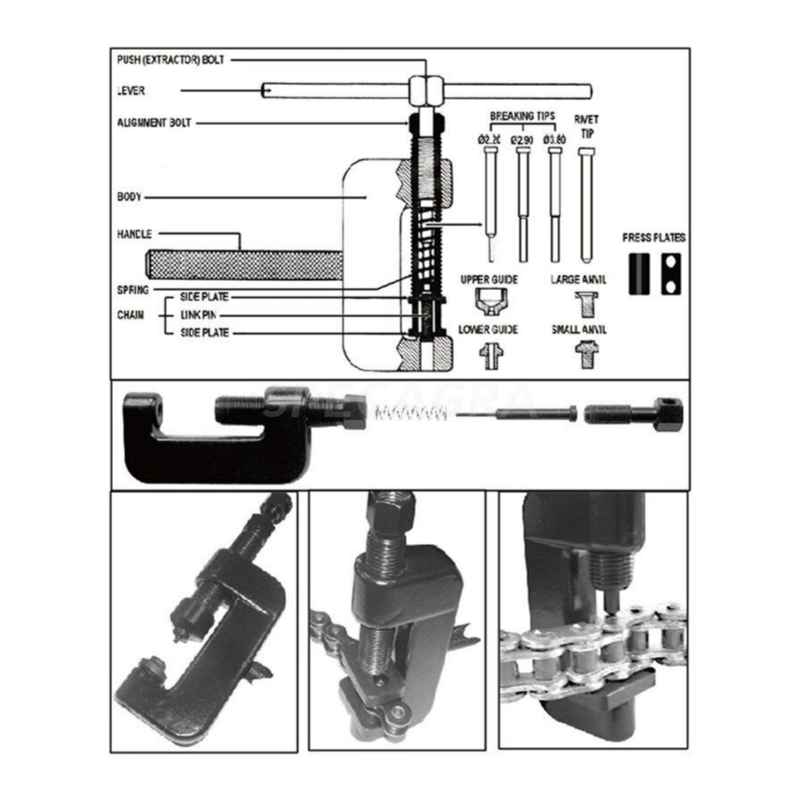Grandinės kniedijimo ir atskyrimo rinkinys WT04786 4 Grandinės kniedijimo ir atskyrimo rinkinys WT04786 4