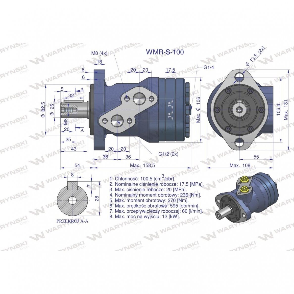 Hidraulinis variklis WMR-S 100 cm3/aps. (175 bar / maks. 220 bar) Waryński 5 Hidraulinis variklis WMR-S 100 cm3/aps. (175 bar / maks. 220 bar) Waryński 5