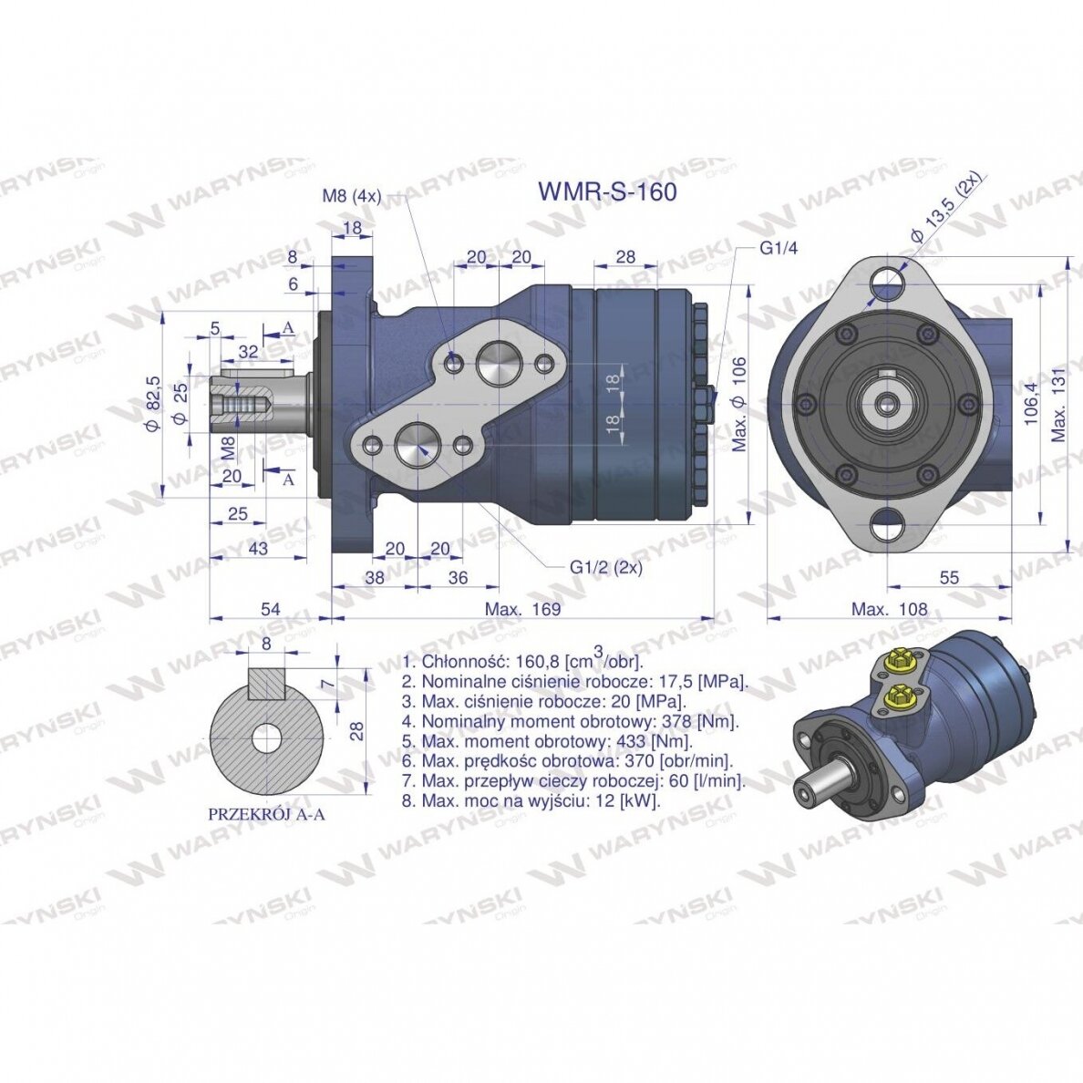 Hidraulinis variklis WMR-S 160 cm3/aps. (175 bar / maks. 220 bar) Waryński 5 Hidraulinis variklis WMR-S 160 cm3/aps. (175 bar / maks. 220 bar) Waryński 5