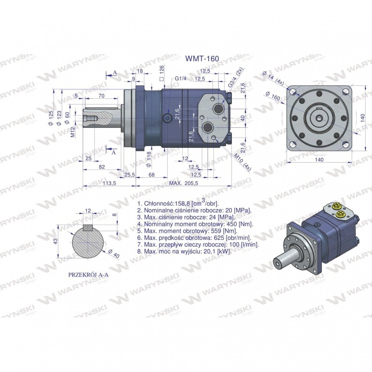 Hidraulinis variklis WMT 160 cm3/aps (200 bar / max.280 bar) Warynski 5