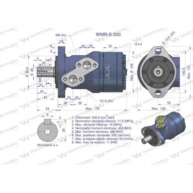 Hidraulinis variklis sustiprintas WMR-S 200 cm3/aps. (175 bar / maks. 200 bar) Waryński 5 Hidraulinis variklis sustiprintas WMR-S 200 cm3/aps. (175 bar / maks. 200 bar) Waryński 5