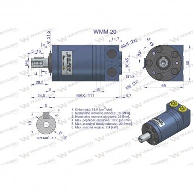 Hidraulinis variklis WMM 20 cm3/aps. (100 barų / maks. 140 barų) Waryński 5