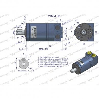 Hidraulinis variklis WMM 32 cm3/aps. (100 barų / maks. 140 barų) Waryński 5 Hidraulinis variklis WMM 32 cm3/aps. (100 barų / maks. 140 barų) Waryński 5
