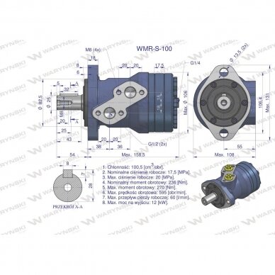 Hidraulinis variklis WMR-S ​​​​100 cm3/aps. (175 bar / maks. 220 bar) Waryński 5