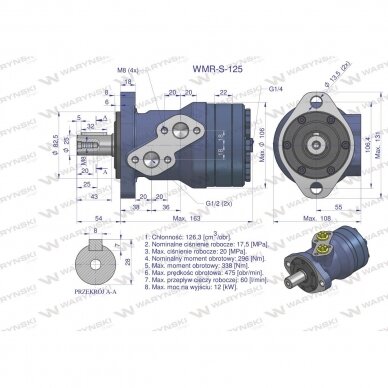 Hidraulinis variklis WMR-S ​​​​125 cm3/aps. (175 barų / maks. 220 barų) Waryński 5