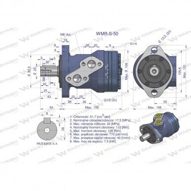 Hidraulinis variklis WMR-S 50 cm3/aps. (175 bar / maks. 220 bar) Waryński 5 Hidraulinis variklis WMR-S 50 cm3/aps. (175 bar / maks. 220 bar) Waryński 5