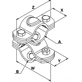 Jungtis kryžminė dviguba 76x76 90300113; M10x25 1