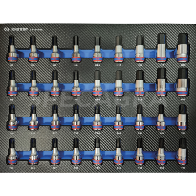 "King Tony" Įrankių vežimėlio įdėklas 1/2 Torx ir Hex galvučiu (36vnt) "King Tony" Įrankių vežimėlio įdėklas 1/2 Torx ir Hex galvučiu (36vnt)