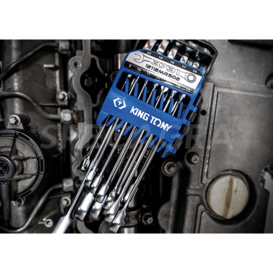 "King Tony" Kombinuotų veržliarakčių rinkinys su terkšle ir laikikliu 8-22mm (12vnt) 4