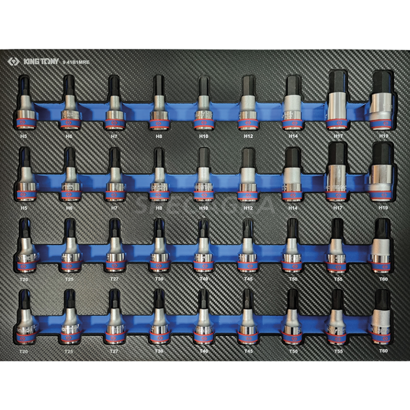 "King Tony" Įrankių vežimėlio įdėklas 1/2 Torx ir Hex galvučiu (36vnt)