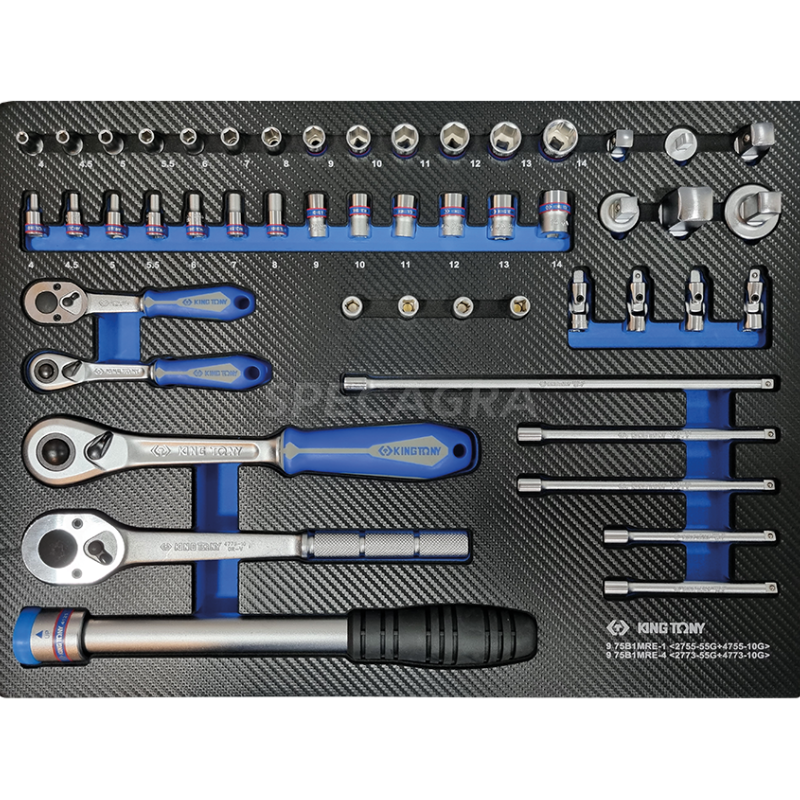 "King Tony" Įrankių vežimėlio įdėklas 1/2+1/4 Galvučiu (42vnt) "King Tony" Įrankių vežimėlio įdėklas 1/2+1/4 Galvučiu (42vnt)