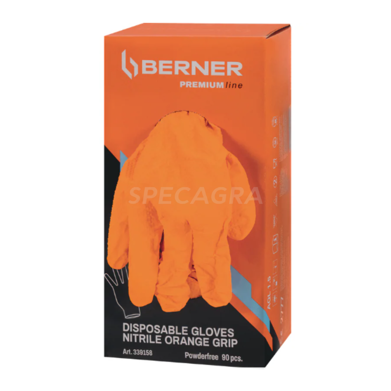 Pirštinės nitrilinės oranžinės Prem XL(90vnt) Berner Pirštinės nitrilinės oranžinės Prem XL(90vnt) Berner