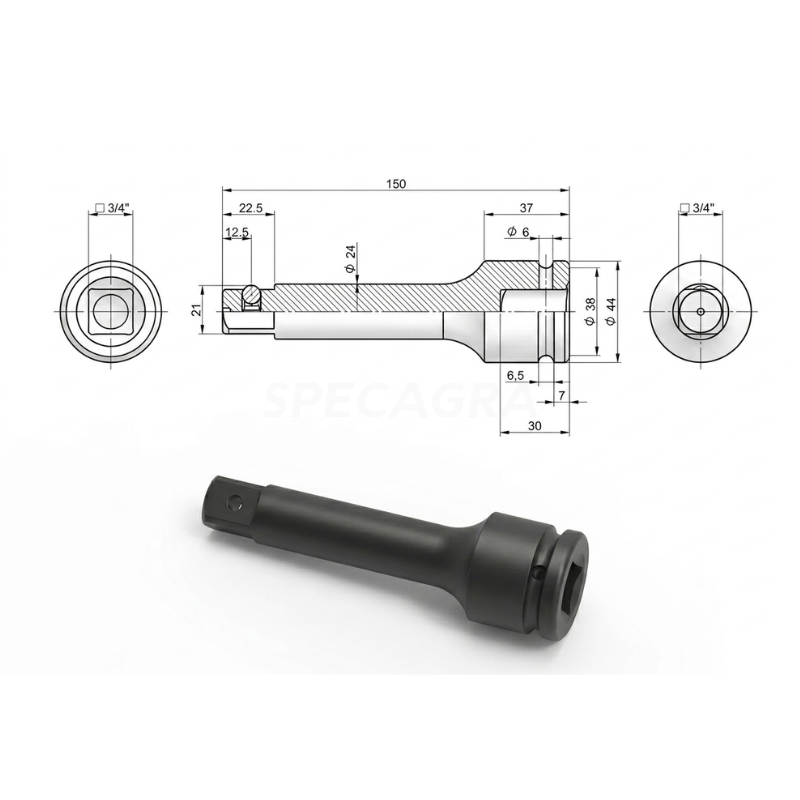Prailginimas 3/4 150mm smūginis CrMo 1
