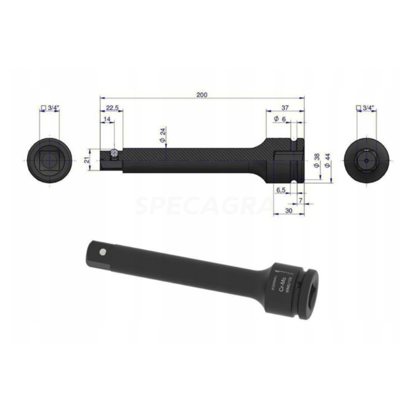 Prailginimas 3/4 200mm smūginis CrMo 1 Prailginimas 3/4 200mm smūginis CrMo 1