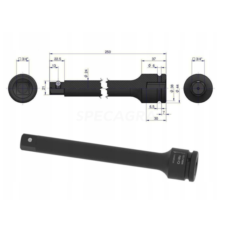 Prailginimas 3/4 250mm smūginis CrMo 1