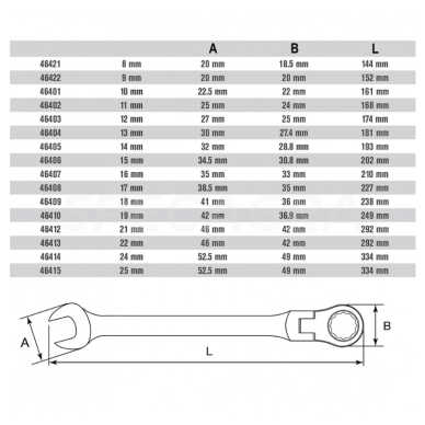 Raktas su lanksčia terkšle 19mm 46410 3 Raktas su lanksčia terkšle 19mm 46410 3