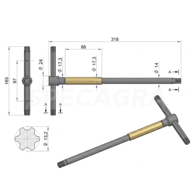 Raktas T TORX T60 su suktuku 1 Raktas T TORX T60 su suktuku 1