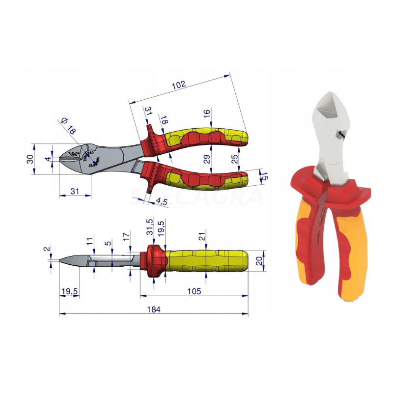 Replės 180mm kirpimo prailgintos VDE 1