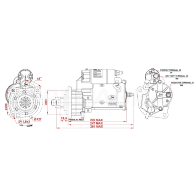 Starteris su redukt 12V 3,2kW Case, MF, Perkins 3