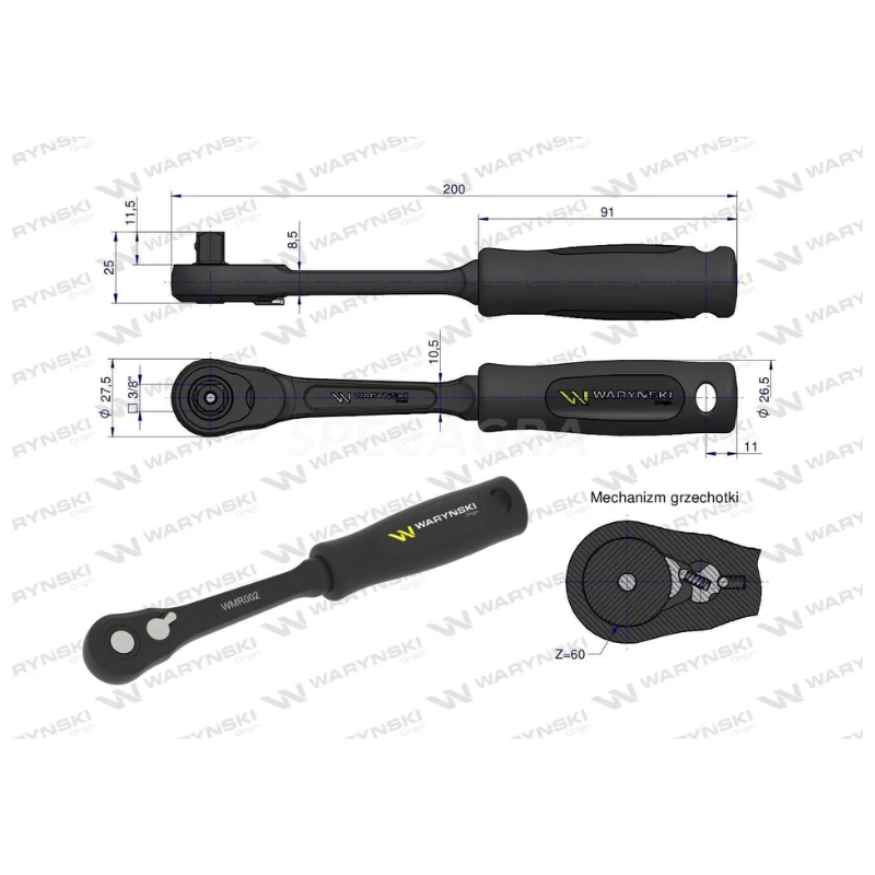 Terkšlė 3/8 60T su pasipriešinimu 2