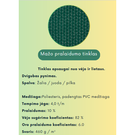 Tinklas ventiliacinis 1,5m F15/HP mažo pralaidumo (10%) 2 Tinklas ventiliacinis 1,5m F15/HP mažo pralaidumo (10%) 2