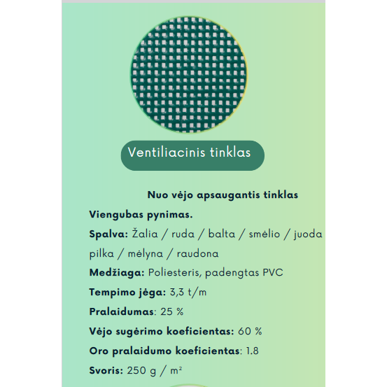 Tinklas ventiliacinis 1,5m aukščio F15 metrais 25% pralaidumas 1 Tinklas ventiliacinis 1,5m aukščio F15 metrais 25% pralaidumas 1