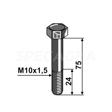 Varžtas M10×1,5×75 k.kl.12,9