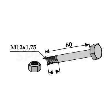 Varžtas su veržle žoliapjovės Rasco pjovimo galvutei Tornado 1300 S 63-DÜC-903 Varžtas su veržle žoliapjovės Rasco pjovimo galvutei Tornado 1300 S 63-DÜC-903