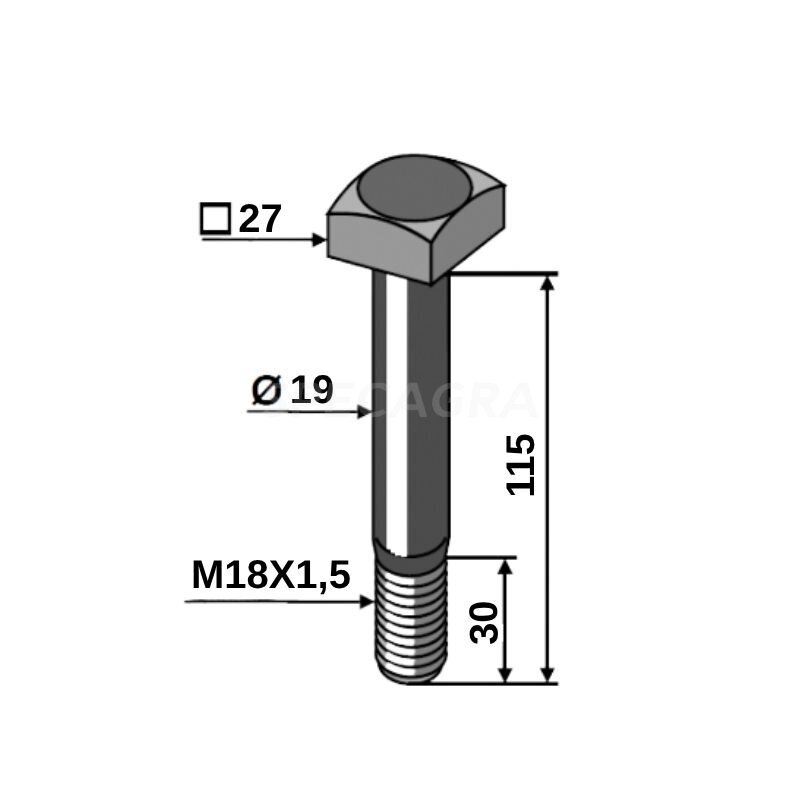 Varžtas su veržlėmis M18x1,5x115 žoliapjovei BERTI TA180
