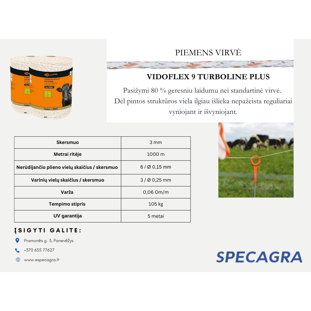 Virvė piemens Vidoflex 9 TurboLine Plus 1000m Gallagher 1