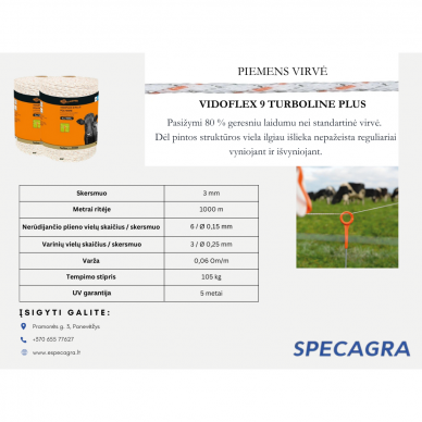 Virvė piemens Vidoflex 9 TurboLine Plus 1000m Gallagher 1 Virvė piemens Vidoflex 9 TurboLine Plus 1000m Gallagher 1