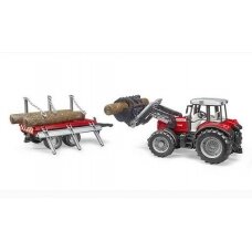 Žaislas BRUDER Massey Ferguson 7480 su frontaliniu krautuvu ir miško priekaba U02046