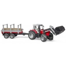 Žaislas BRUDER Massey Ferguson 7480 su frontaliniu krautuvu ir miško priekaba U02046