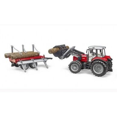 Žaislas BRUDER Massey Ferguson 7480 su frontaliniu krautuvu ir miško priekaba U02046 1