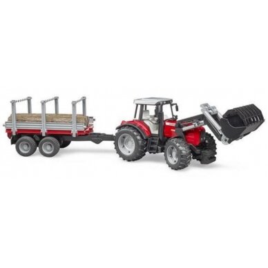 Žaislas U02046 Massey Ferguson 7480 su frontaliniu krautuvu ir miško priekaba