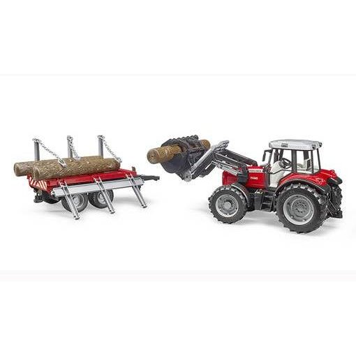 Žaislas U02046 Massey Ferguson 7480 su frontaliniu krautuvu ir miško priekaba 1