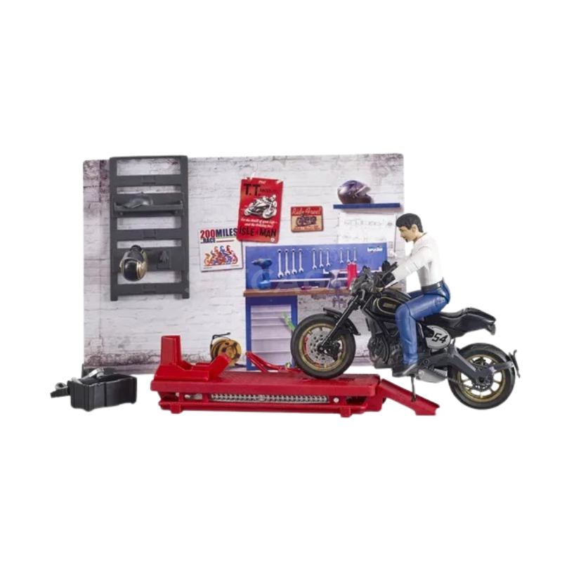 Žaislas BRUDER motociklų serviso komplektas su motociklu U62101 Žaislas BRUDER motociklų serviso komplektas su motociklu U62101